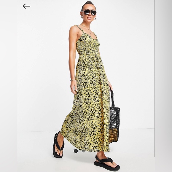 ASOS Dresses & Skirts - Asos Plisse Strappy Maxi Dress in Yellow Daisy Print